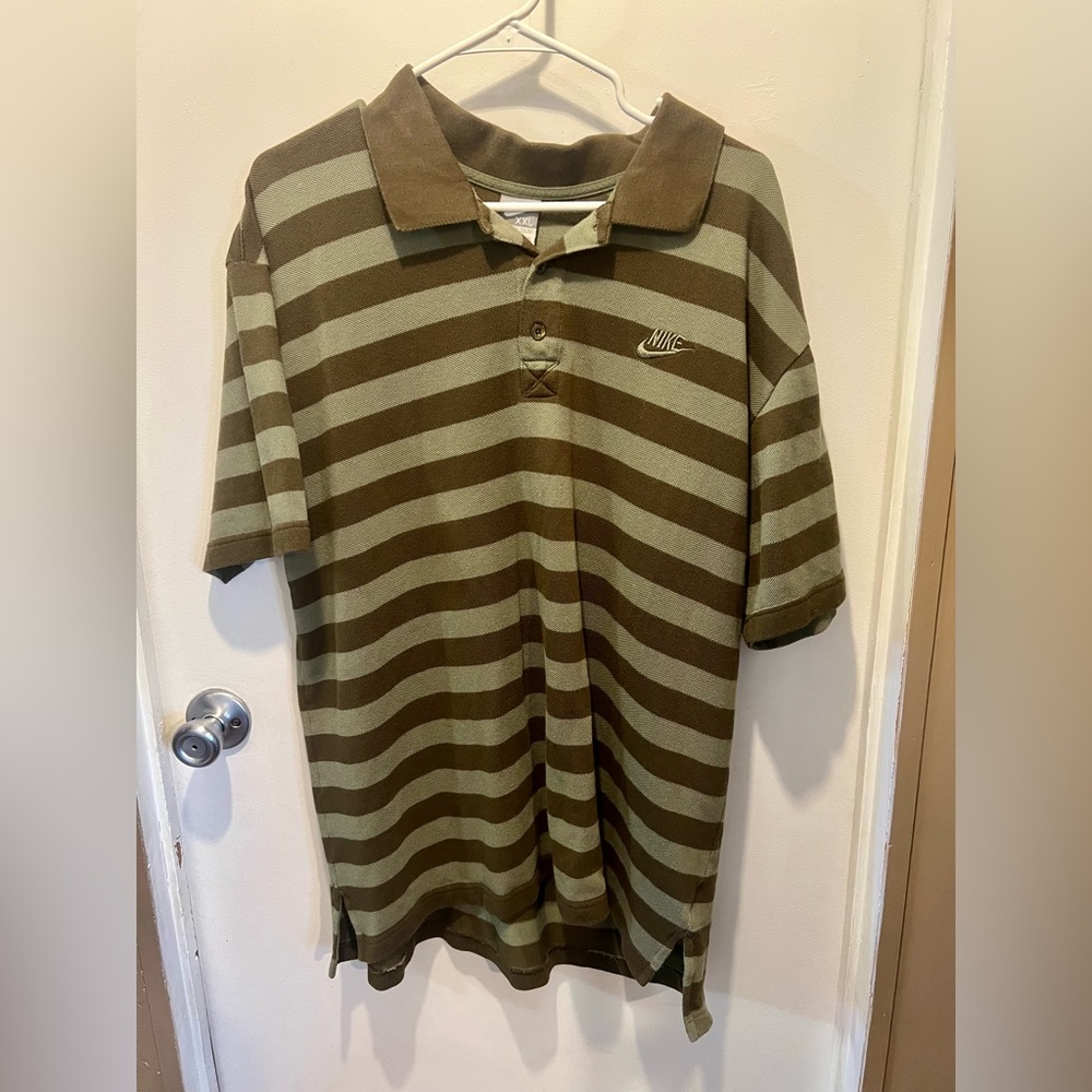 Nike Men's Polo Shirt - Green and Brown Stripes XXL